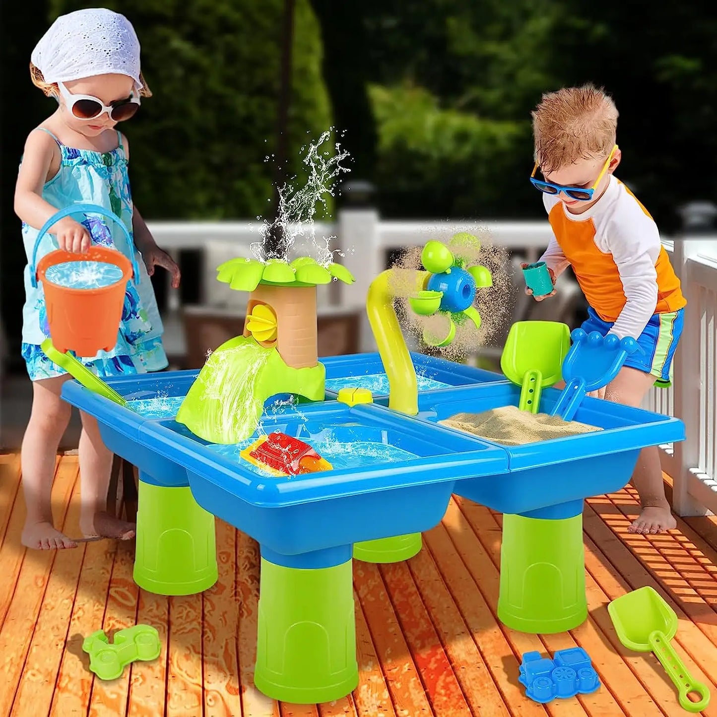 Water Table for Toddlers 4 in 1 Kids Portable Water Play Table Beach Toys 24PCS Sensory Activity Splash Table Toys for Children