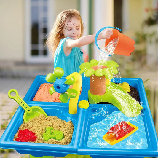 Water Table for Toddlers 4 in 1 Kids Portable Water Play Table Beach Toys 24PCS Sensory Activity Splash Table Toys for Children